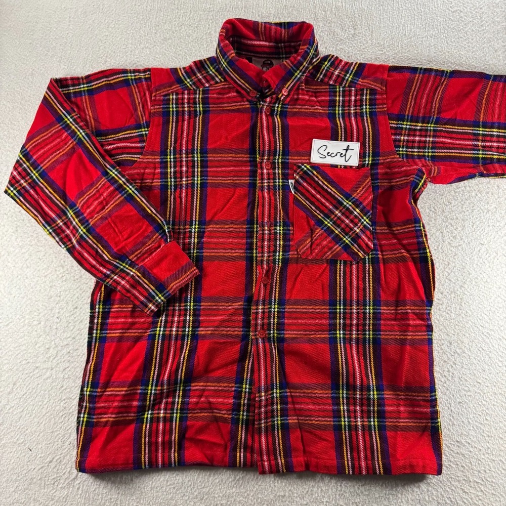 Secret Flannel Shirt Mens XS Red Plaid Streetwear Casual Comfort‎ Button Down